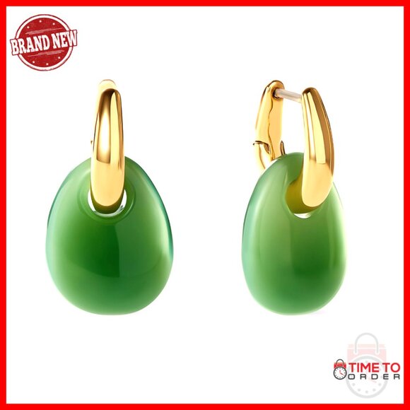 14K Gold Plated Silver Two Tone Dangle Hoop Earrings Hypoallergenic Tarnish Free - Picture 1 of 7